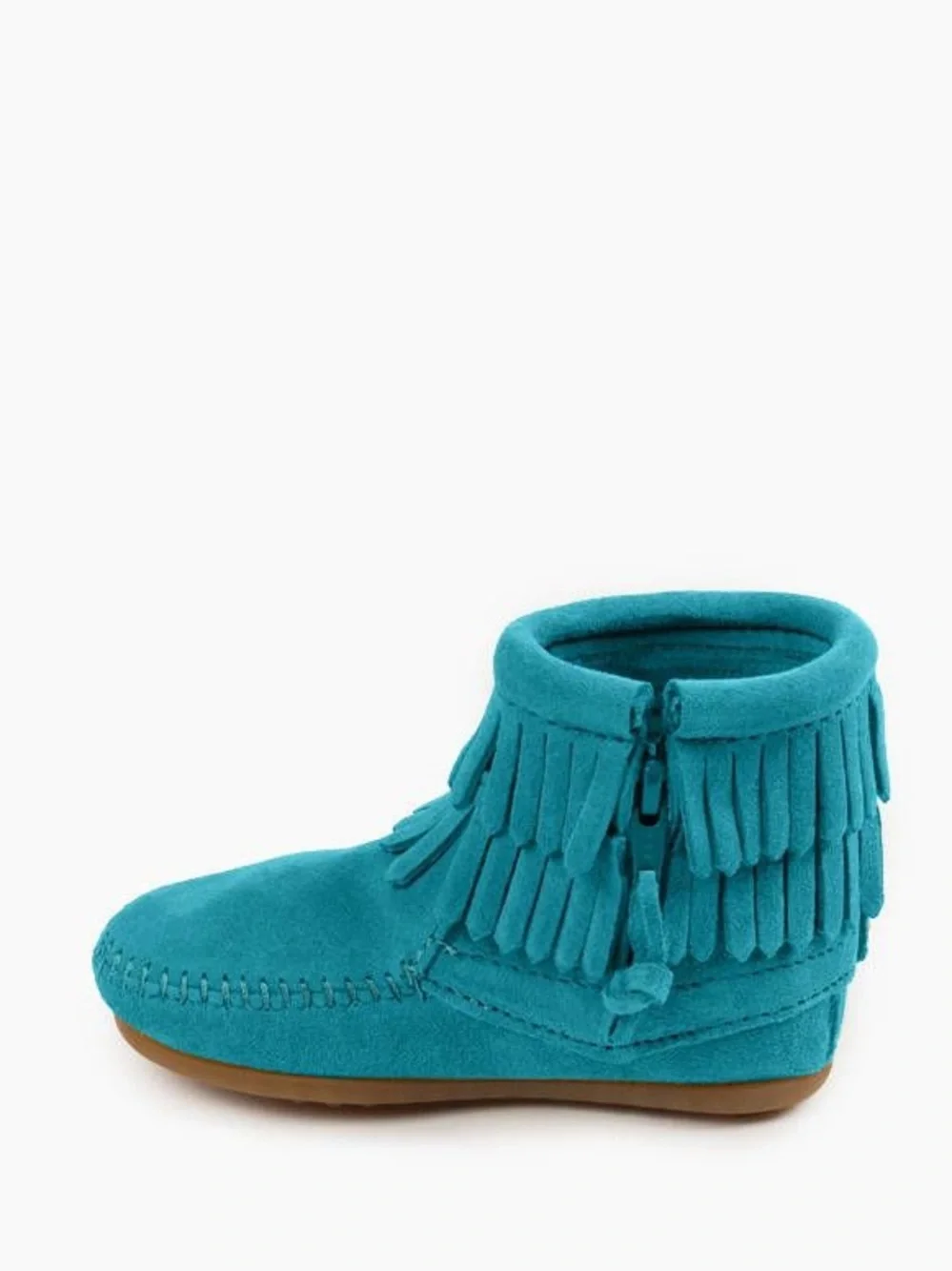 Minnetonka Double Fringe Side Zip Moccasin Boots for Kids Size 9